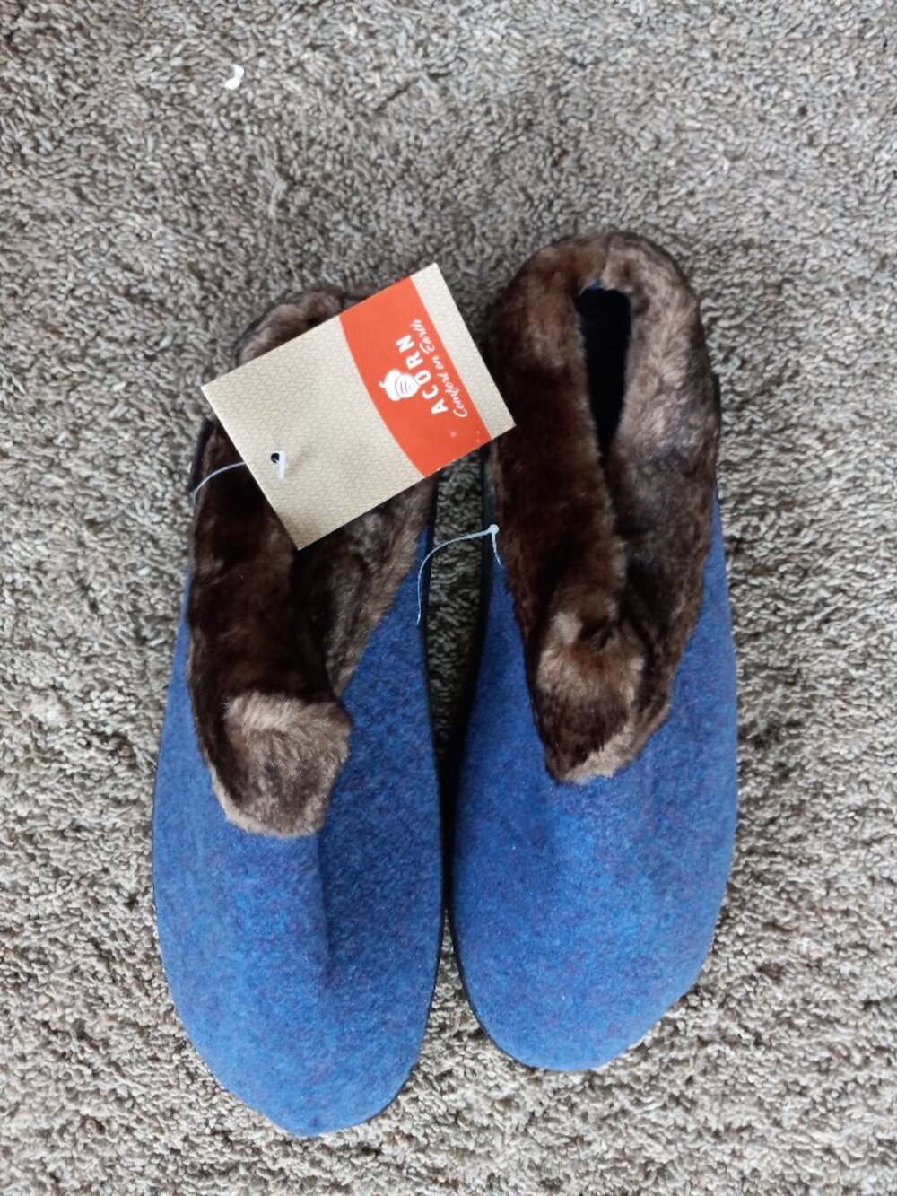 Acorn Mules Slippers Fur Collar Blueberry 6.5-7.5 NWT womens